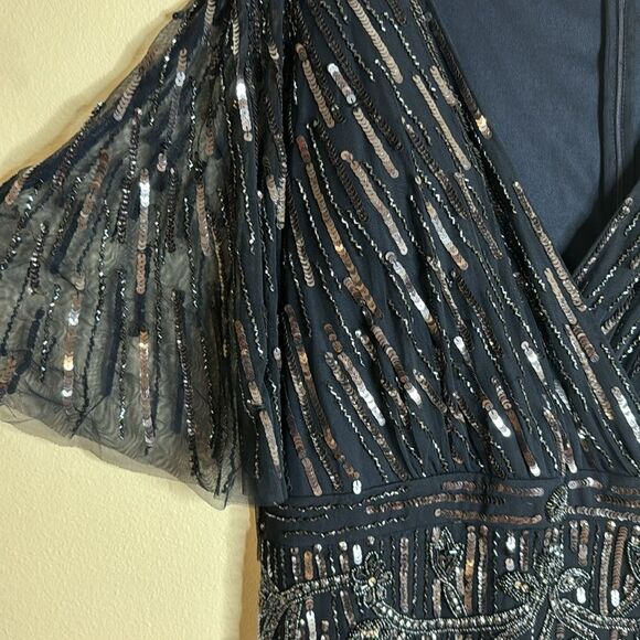 Mac Duggal embellished wrap gown with front slit in midnight size 16 dress - Picture 7 of 15